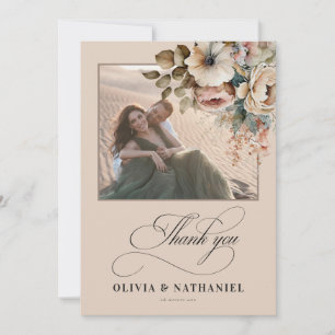 Elegant Floral Fall Wedding Photo Thank You Card