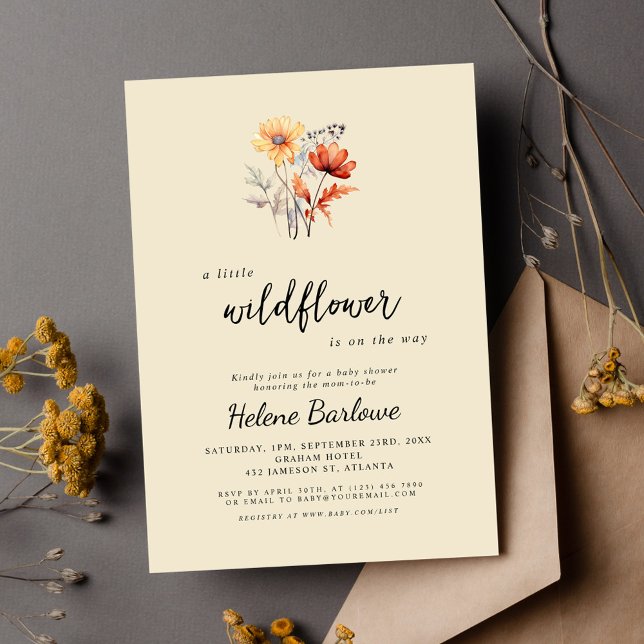 Elegant Floral Fall Wildflower Baby Shower Invitation (Elegant Floral Baby Shower Fall Little Wildflower Invitation)