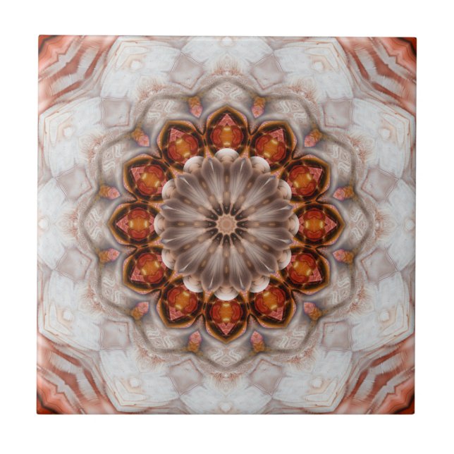 Elegant Floral Feather Rose Gold Geometric Tile (Front)
