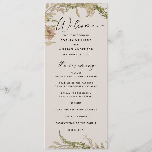 Elegant Floral & Fern Wedding | Botanical Garden Programme (Front)