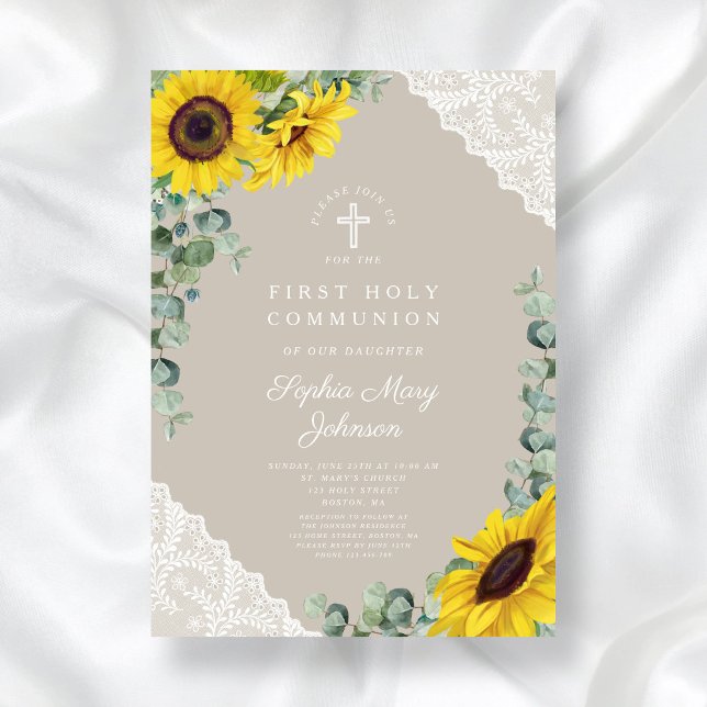 Elegant Floral First Communion Invitation (Elegant Floral First Communion Invitation)