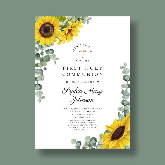 Elegant Floral First Holy Communion  Invitation (Elegant Floral First Holy Communion Invitation)