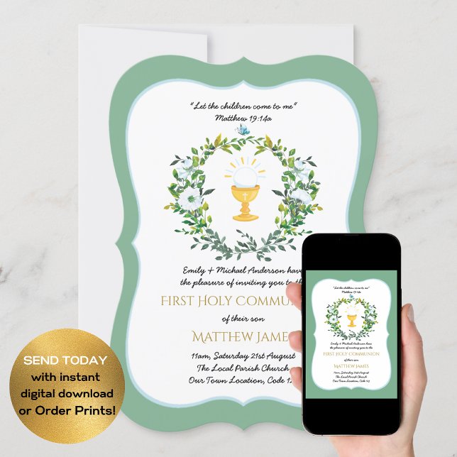 Elegant Floral First Holy Communion Invitations (Creator Uploaded)