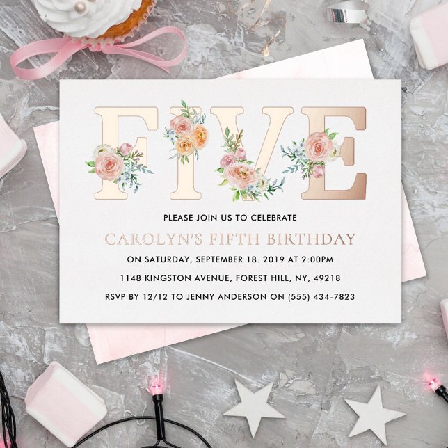 Elegant Floral FIVE 5th Birthday Real (Creator Uploaded)