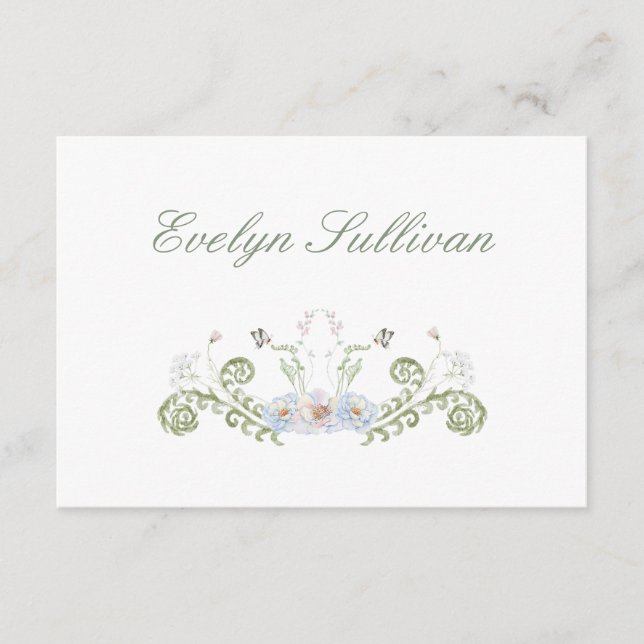 Elegant Floral Flat Place Card (Front)
