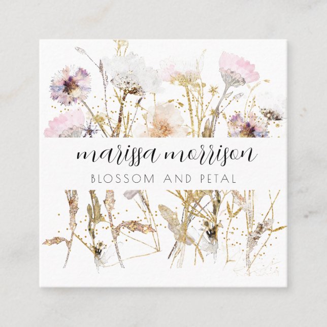 Elegant Floral Florist Square Business Card (Front)