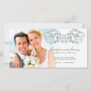 Elegant Floral Flourish Blue Wedding Announcement