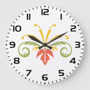 Elegant Floral Flourish Colorful Botanical Scroll Large Clock