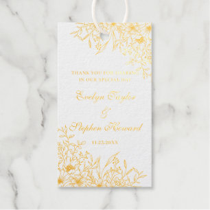 Elegant Floral Flowers Botanical Line Art Wedding Gift Tags