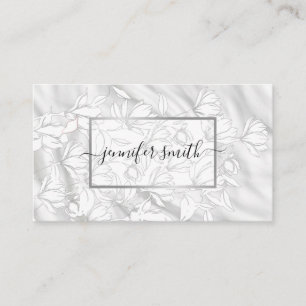 Elegant Floral Flowers Pattern Simple Silver Gray Business Card