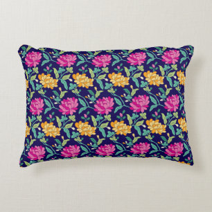 Elegant Floral Flowers Pink Yellow Buds Greenery Decorative Cushion