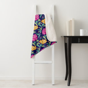 Elegant Floral Flowers Pink Yellow Buds Greenery Sherpa Blanket