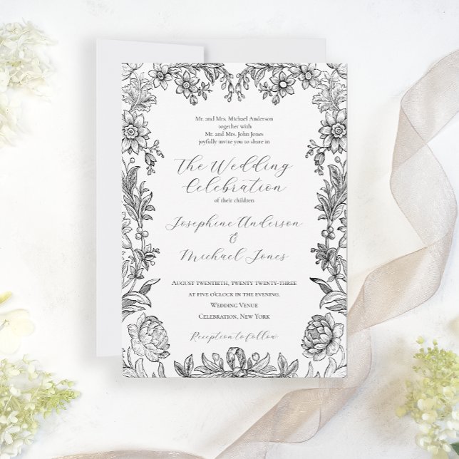 Elegant Floral Formal Botanical Wedding Invitation (Creator Uploaded)