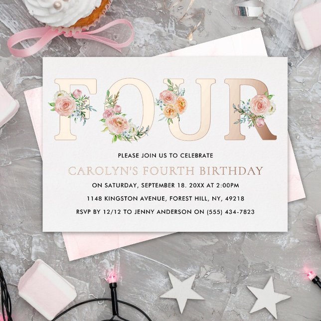 Elegant Floral FOUR 4th Birthday Real (Creator Uploaded)