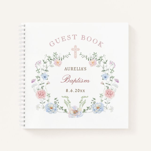 Elegant Floral Frame Baptism Guest Book (Front)