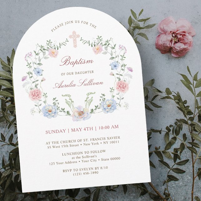 Elegant Floral Frame Baptism Invitation (Creator Uploaded)