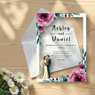 Elegant Floral Frame Bride And Groom Boho Wedding Acrylic Invitations