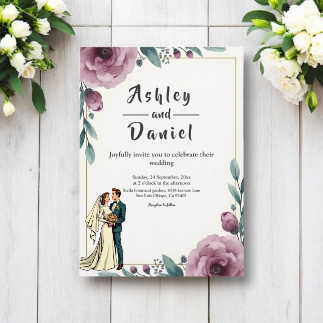 Elegant Floral Frame Bride And Groom Boho Wedding Invitation (Creator Uploaded)
