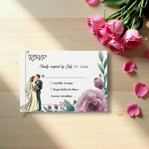 Elegant Floral Frame Bride And Groom Boho Wedding RSVP Card