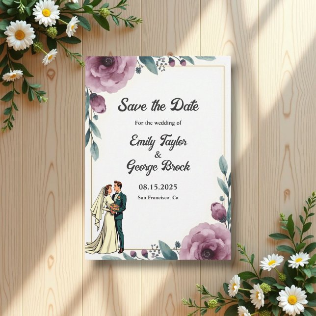 Elegant Floral Frame Bride And Groom Boho Wedding Save The Date (Creator Uploaded)