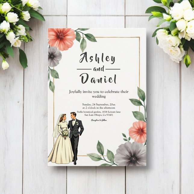 Elegant Floral Frame Bride And Groom Chic Wedding Invitation (Creator Uploaded)