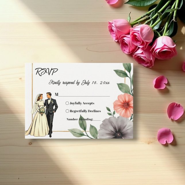 Elegant Floral Frame Bride And Groom Chic Wedding RSVP Card (Creator Uploaded)