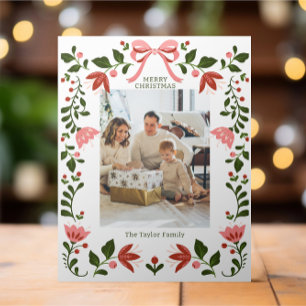Elegant Floral Frame Christmas Photo Holiday Card
