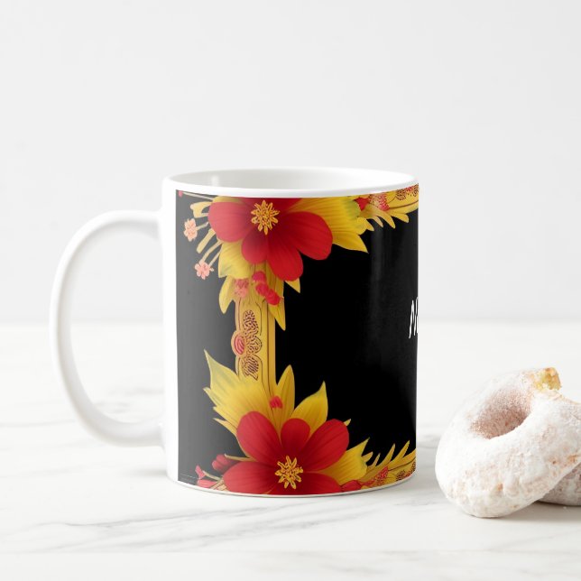Elegant Floral Frame Coffee Mug (With Donut)