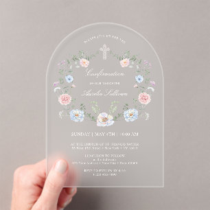 Elegant Floral Frame Confirmation Acrylic Invitations