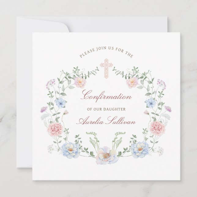 Elegant Floral Frame Confirmation Square Invitation (Front)