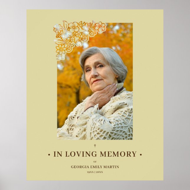 Elegant Floral Frame & Elegant Photo Funeral Poster (Front)