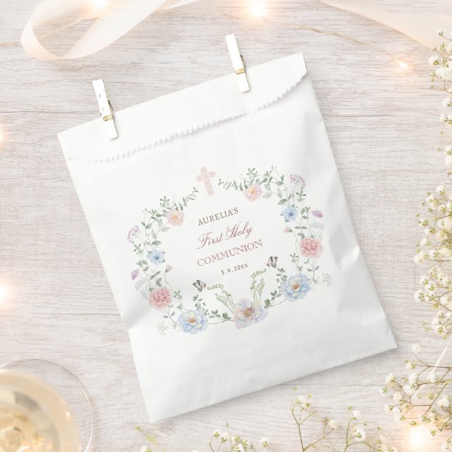 Elegant Floral Frame First Communion Favour Bags (Clipped)