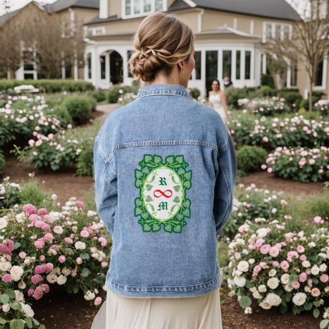 Elegant Floral Frame Infinity Love Personalised Denim Jacket (Wedding Back)