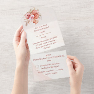 Elegant  Floral Frame Personalised Wedding All In One Invitation