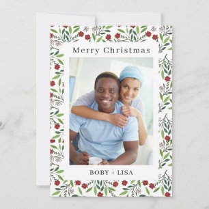 Elegant Floral Frame Photo Christmas Holiday Card