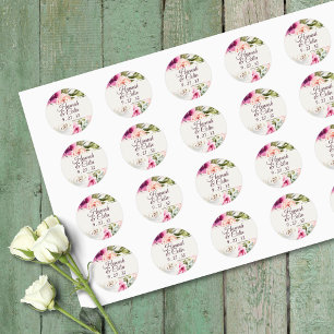 Elegant Floral Frame Pink Blush Purple Peach Names Classic Round Sticker