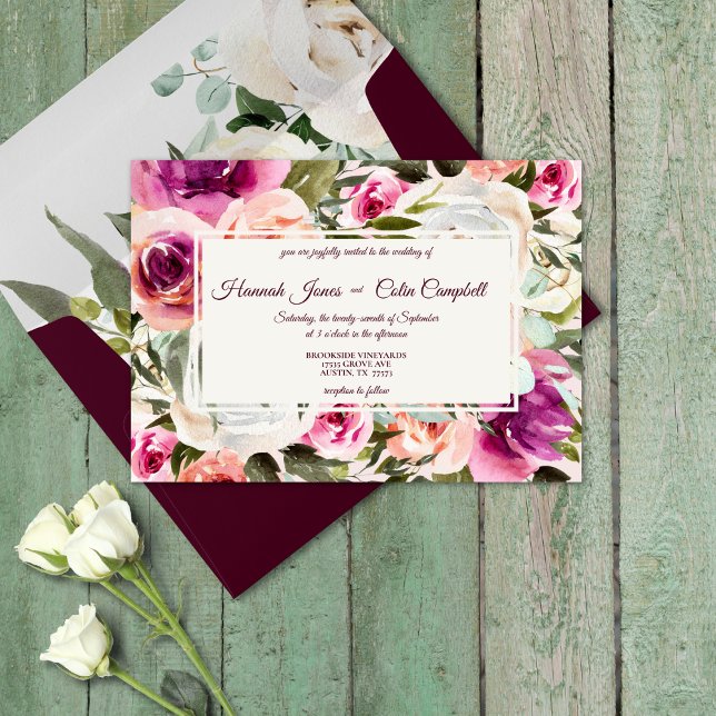 Elegant Floral Frame Pink Blush Purple Peach White Invitation (Creator Uploaded)