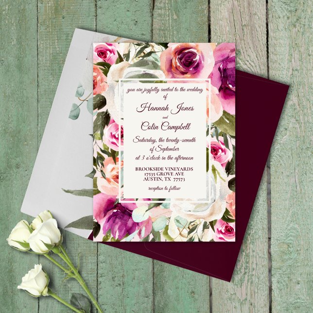 Elegant Floral Frame Pink Blush Purple Peach White Invitation (Creator Uploaded)