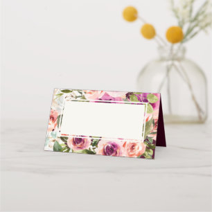 Elegant Floral Frame Pink Blush Purple Peach White Place Card