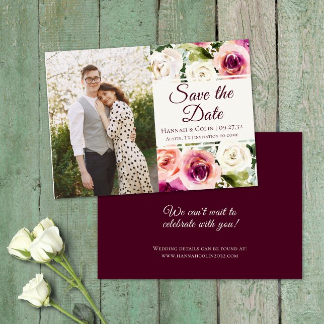 Elegant Floral Frame Pink Blush Purple Peach White Save The Date (Creator Uploaded)