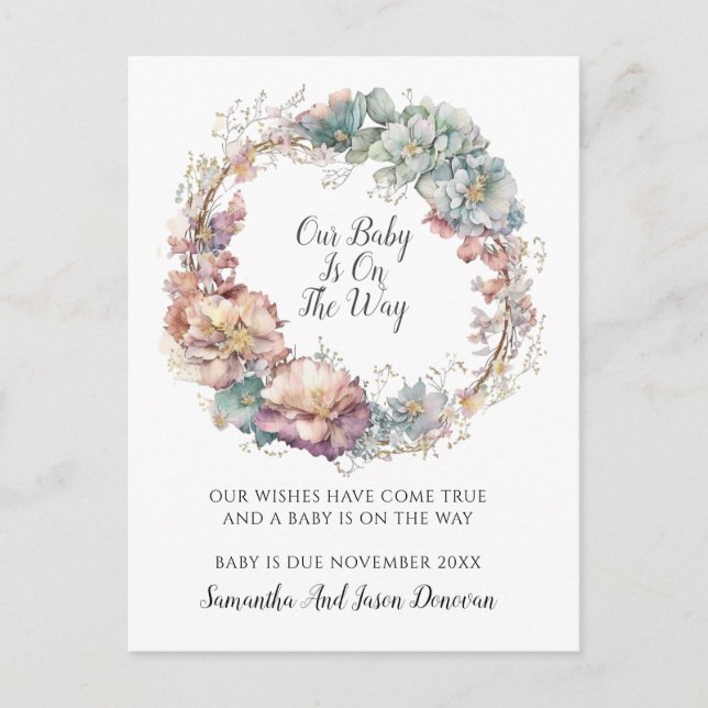 Elegant Floral Frame Pregnancy Announcement  Postcard (Front)