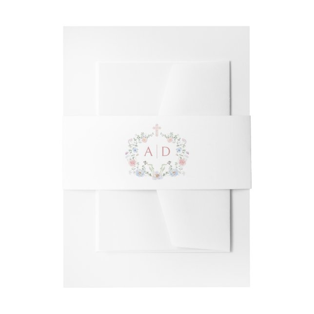 Elegant Floral Frame Religious Wedding Monograms Invitation Belly Band (Front Example)