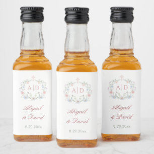 Elegant Floral Frame Religious Wedding Monograms Liquor Bottle Label