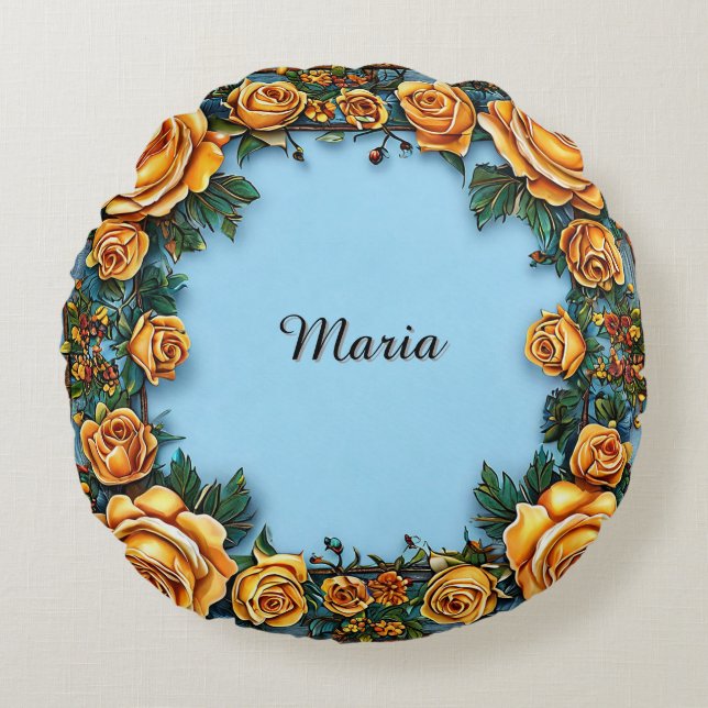 Elegant Floral Frame Round Cushion (Front)