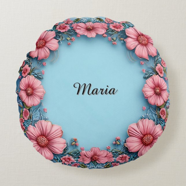 Elegant Floral Frame Round Cushion (Front)