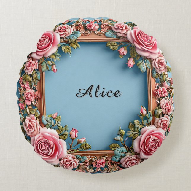Elegant Floral Frame Round Cushion (Front)