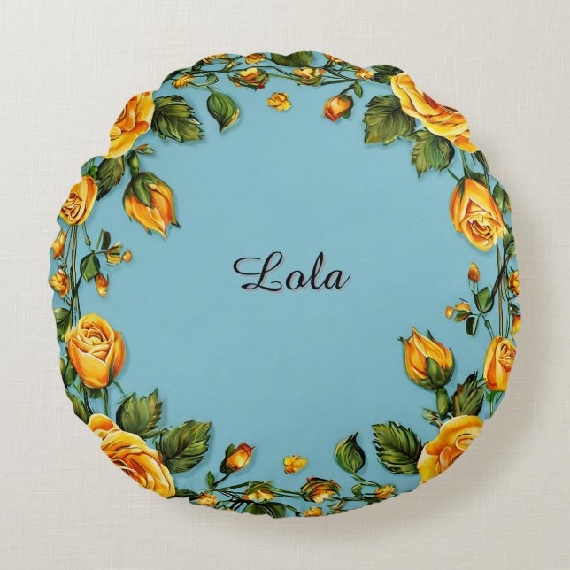 Elegant Floral Frame Round Cushion (Front)