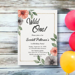 Elegant Floral Frame Summer Wild One 1st Birthday Invitation