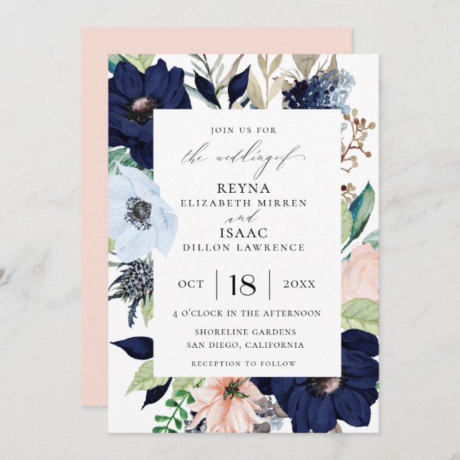 Elegant Floral Frame Wedding Invitation (Front/Back)