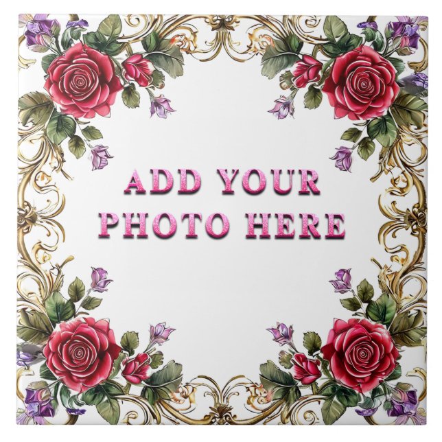 Elegant Floral Frame with Gold and Red Rose Tile (Front)